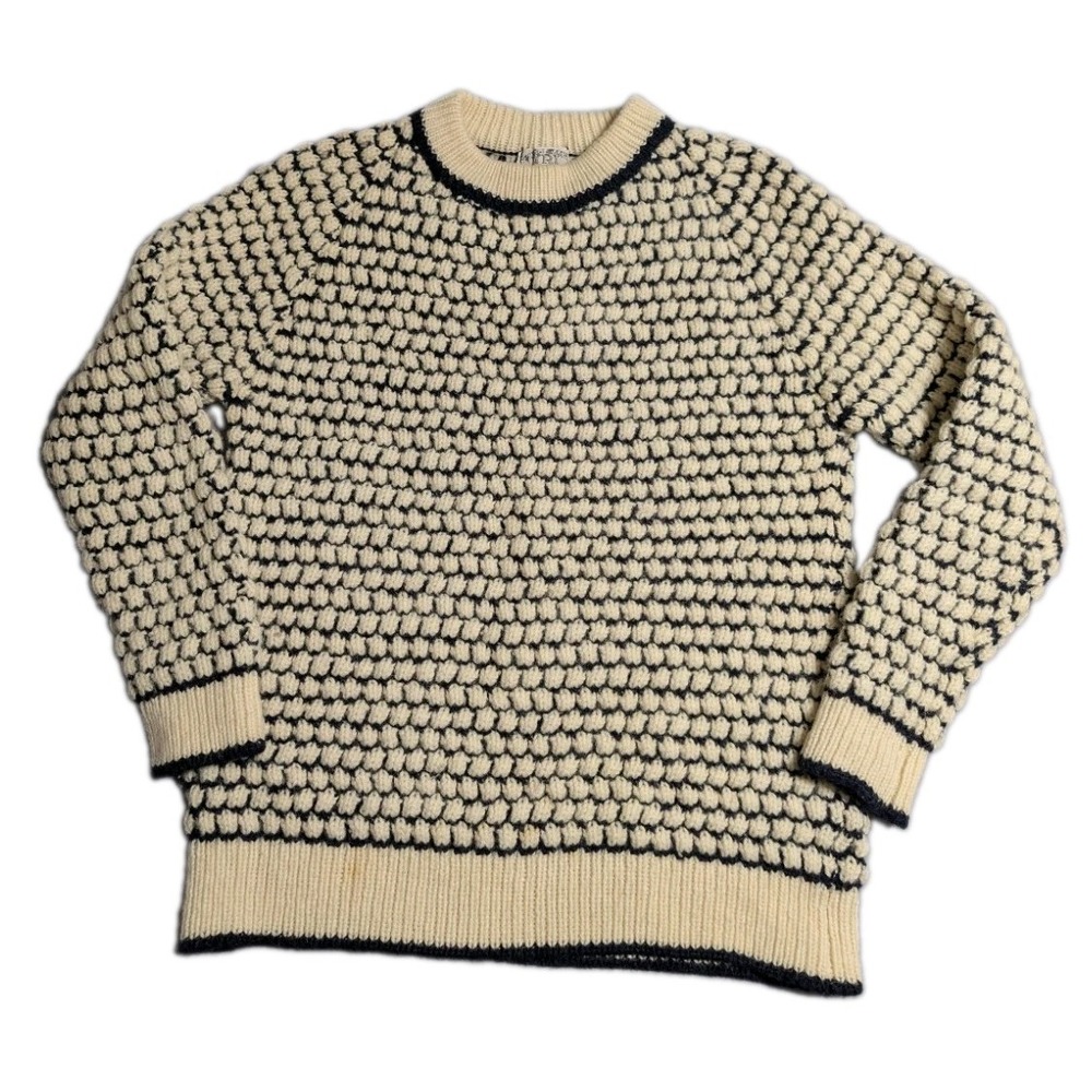 YRI Yachtwear Research Popcorn Knit Sweater Cream Navy Nautical Fisherman Wool S